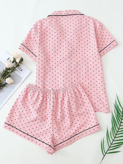 Pyjama Femme Boutonné- Haut Manches Courtes et Short imprimé Pois Noir
