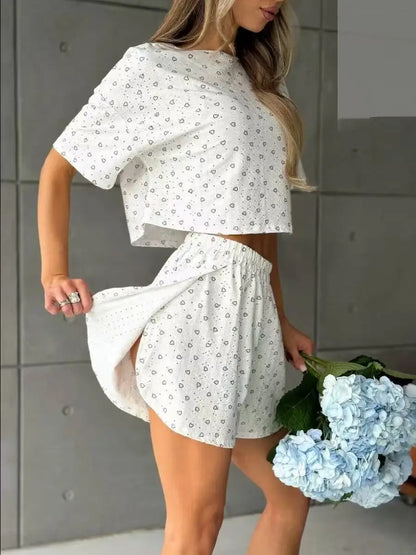 Pyjama Femme  – Haut Manches Courtes et Short imprimés variés