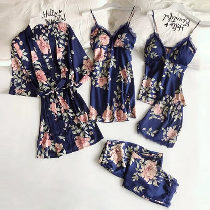 Ensemble Homewear Femme Dentelle – Caraco, Short, Pantalon & Robe de Chambre imprimés 💐