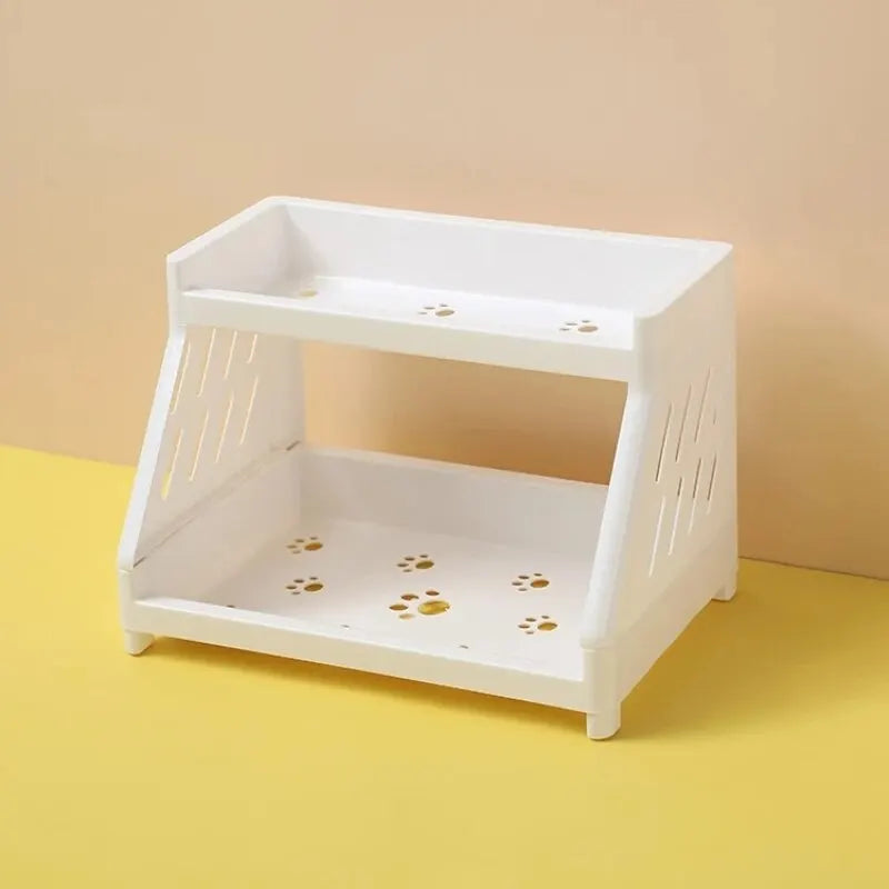 Organizador de escritorio blanco de 2 niveles: estante con diseño de pata de gato recortada