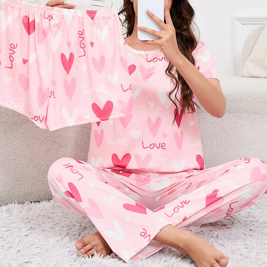 Ensemble Homewear Femme 3 Pièces – T-Shirt, Short & Pantalon imprimé variés 🌸