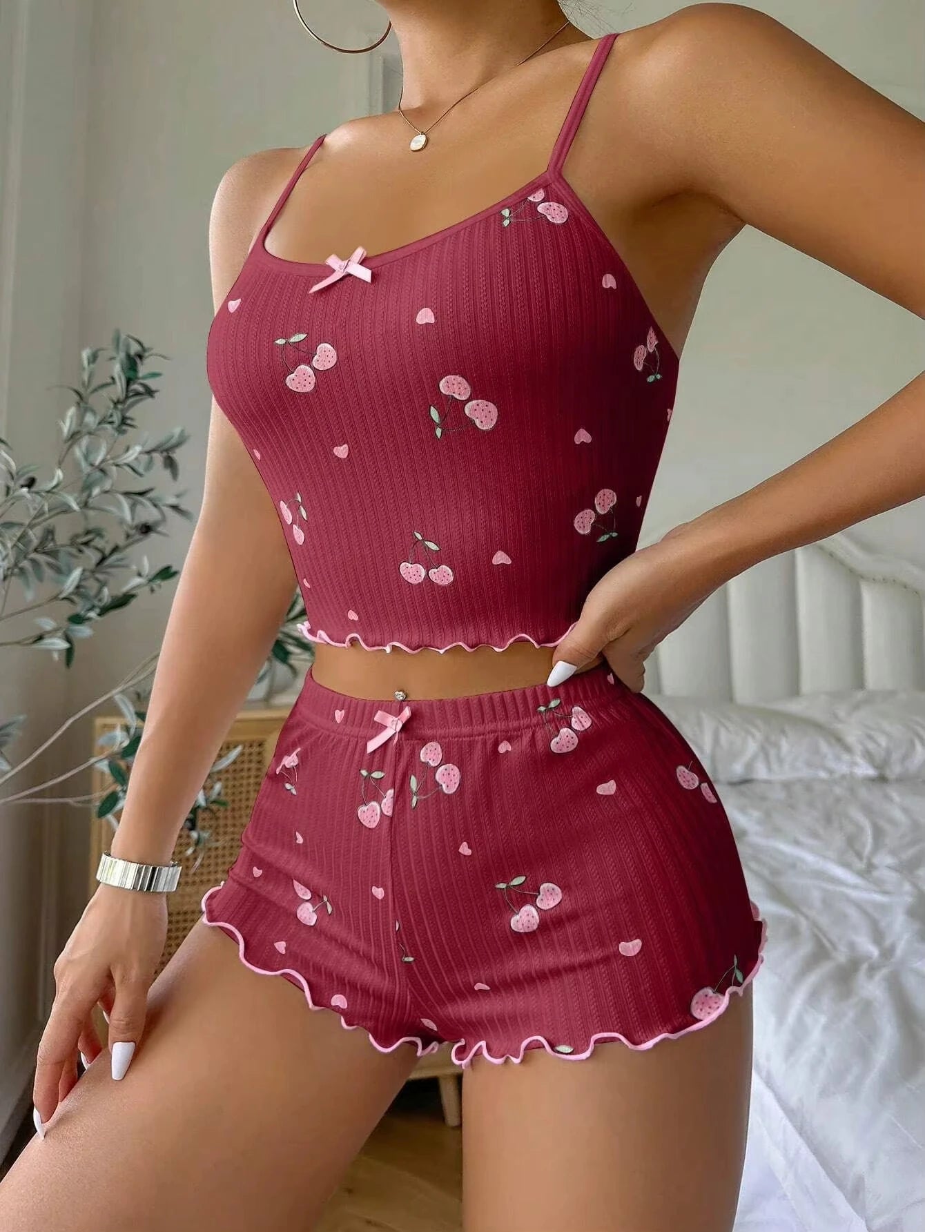 Pyjama Femme – Haut Camisole et Short imprimé 🍒