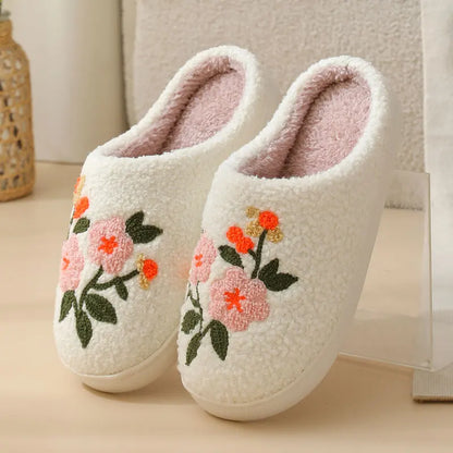 Pantoufles Femme - Fleur Brodée en Peluche 💐