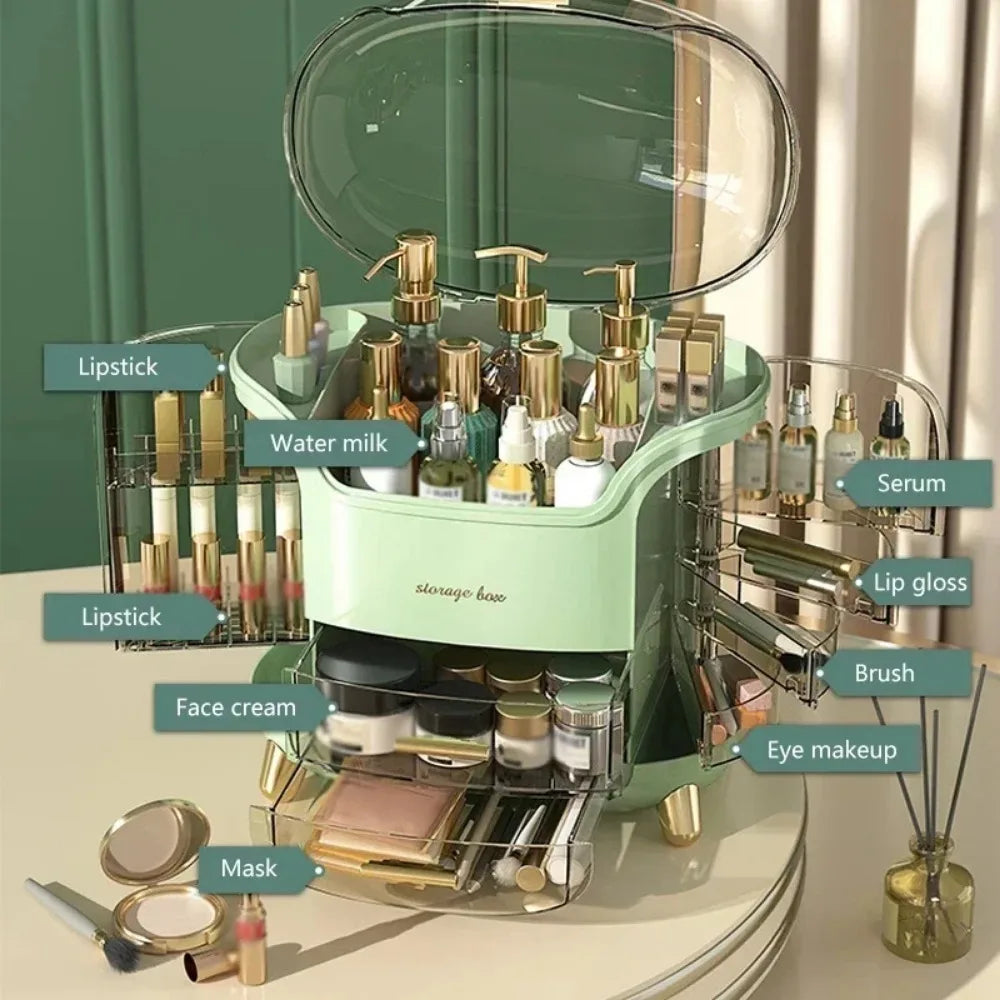 Organizador de maquillaje y joyas: transparente, de gran capacidad y a prueba de polvo.