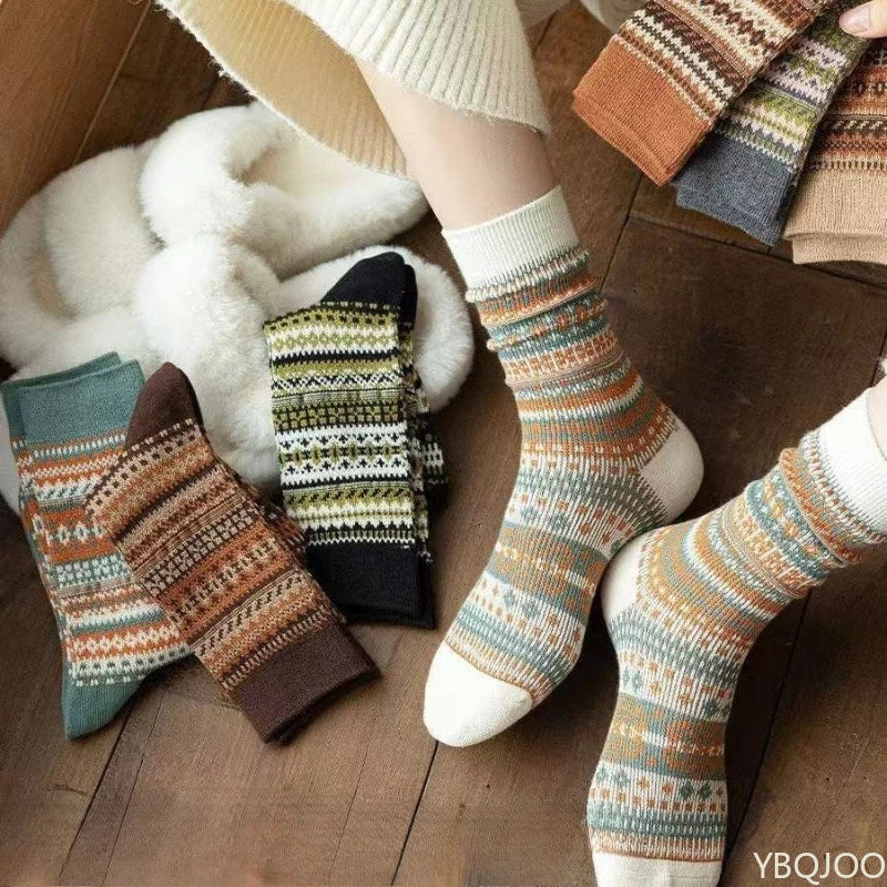 Lot de Chaussette  hiver rayées unisexes – Épaisses et chaudes