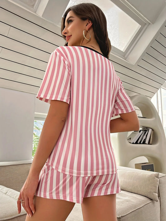 Pyjama Femme – Haut Manches Courtes et Short à rayures