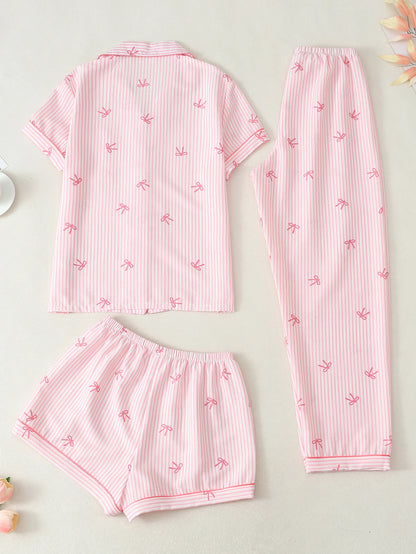 Ensemble Pyjama Femme - Haut Manches Courtes , Short et Pantalon motif 🎀