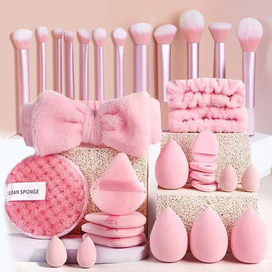 Kit de maquillaje completo: brochas, esponjas, diadema y accesorios (20-32 piezas)