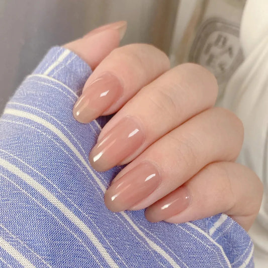 💅 Set de 24 uñas postizas largas color nude – Forma ataúd almendra, estilo francés, tonos rosa, gris y marrón