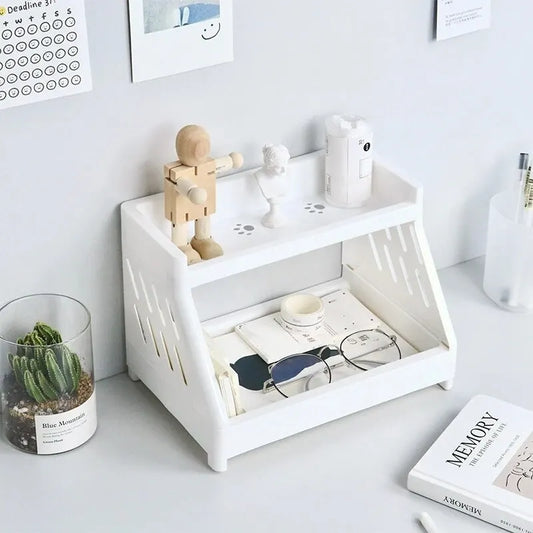 Organizador de escritorio blanco de 2 niveles: estante con diseño de pata de gato recortada