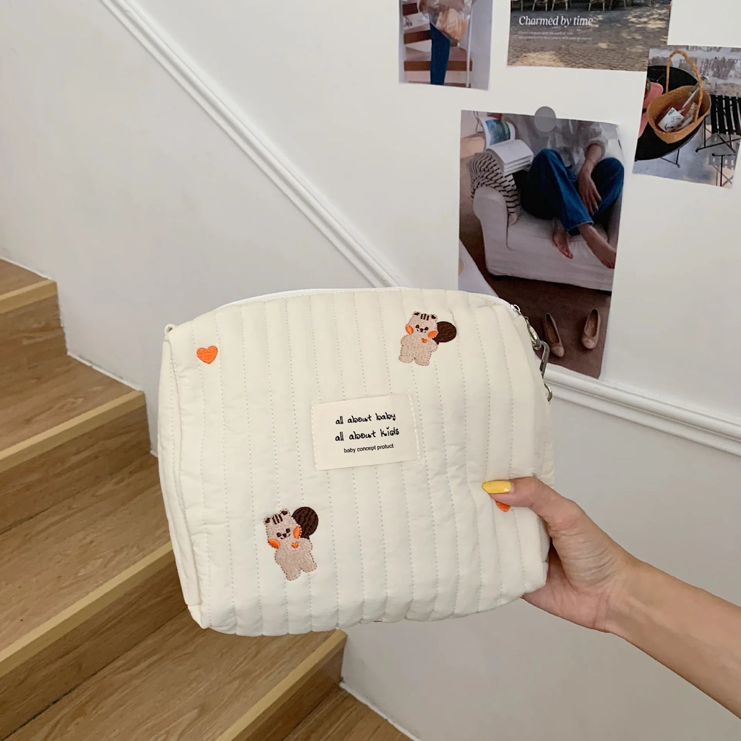 Trousse de Rangement Coton Brodée – Pochette portable multifonction imprimé variées 🧸