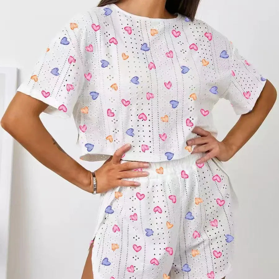 Pyjama Femme  – Haut Manches Courtes et Short imprimés variés