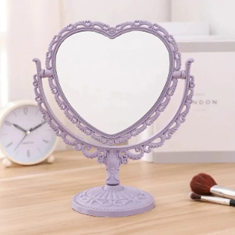 Espejo de maquillaje de escritorio en forma de corazón - Espejo portátil compacto de doble cara 💄✨