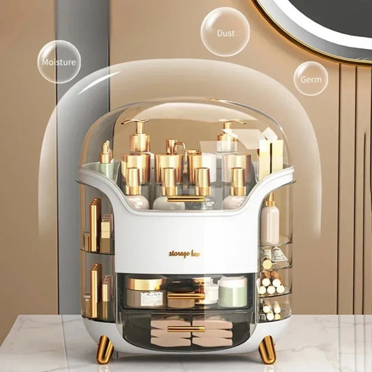 Organizador de maquillaje y joyas: transparente, de gran capacidad y a prueba de polvo.