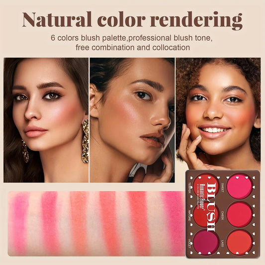 Palette blush matte 6 couleurs – Waterproof, couvrance modulable, fini naturel