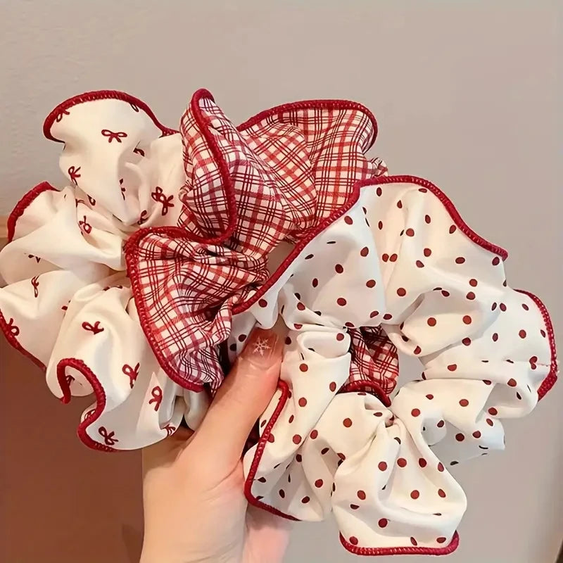 Lot chouchous cheveux femme à pois et carreaux rouges 🎀