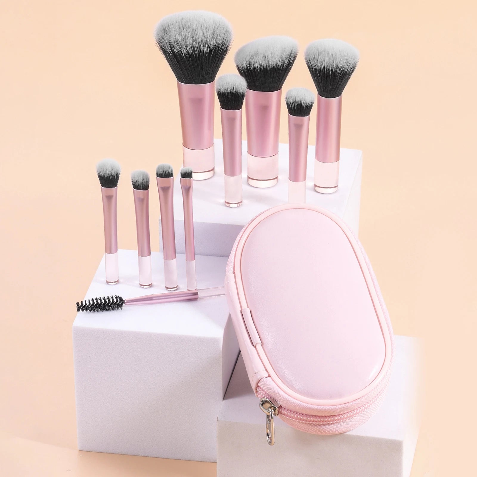 💗 Mini set de pinceaux maquillage rose – Format voyage