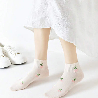 Chaussettes Femme - Courtes Rayées Motifs 🍒🐭