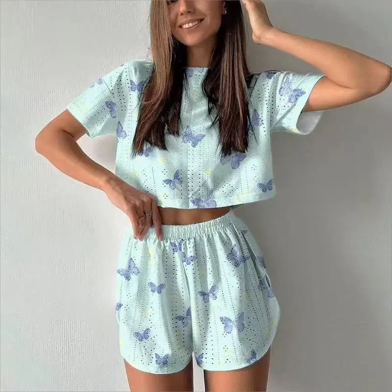 Pyjama Femme  – Haut Manches Courtes et Short imprimés variés