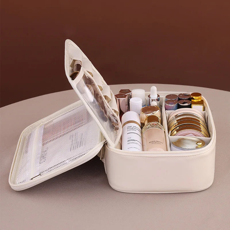 💼 Bolsa de maquillaje grande con doble compartimento: elegante y espaciosa