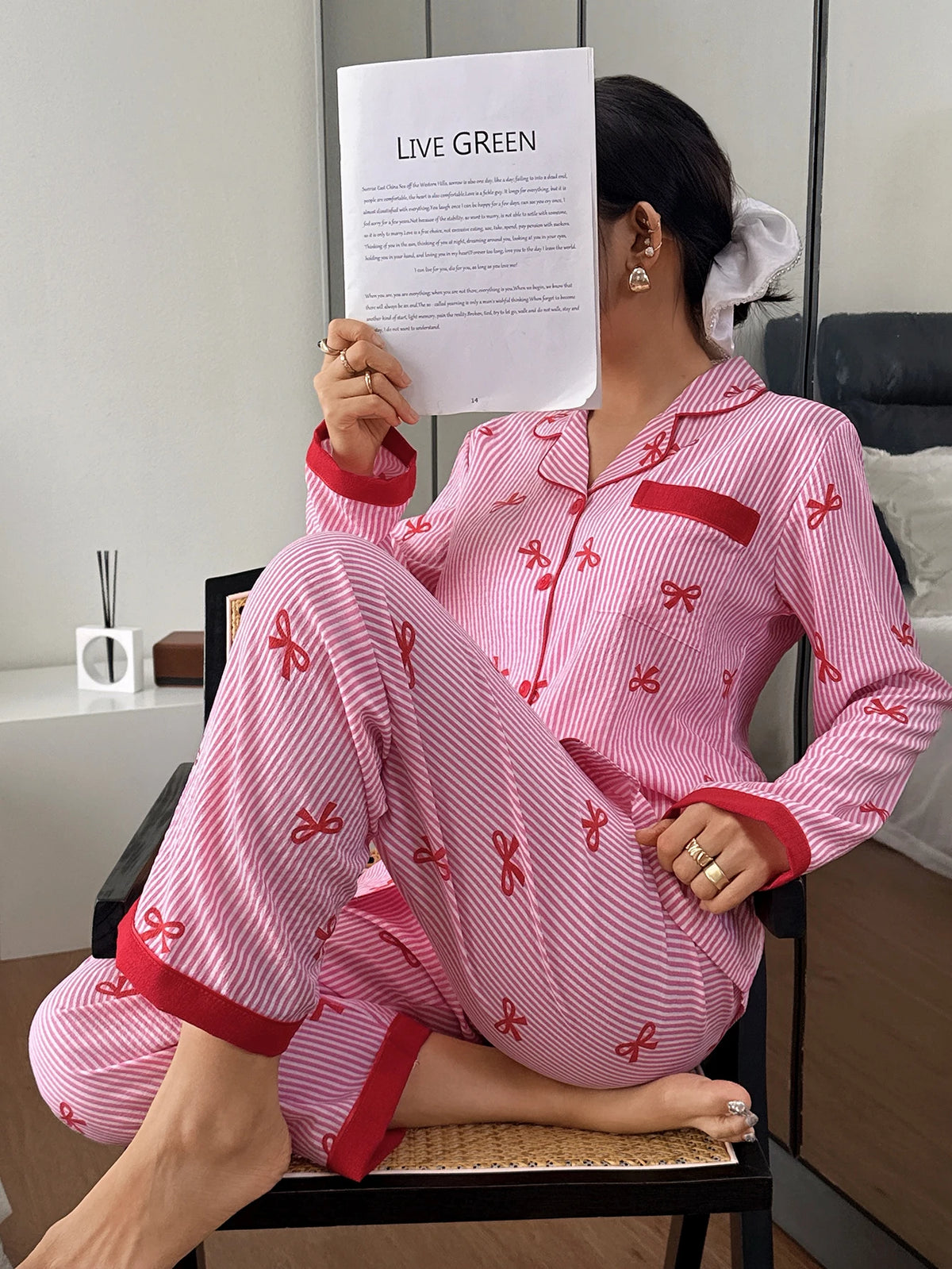 Pyjama Boutonné - Haut à manches longues et pantalon assorti à rayures 🎀