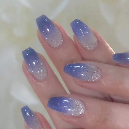 💅 Set de 24 uñas postizas a presión – Estilo ojo de gato, varios colores y brillo