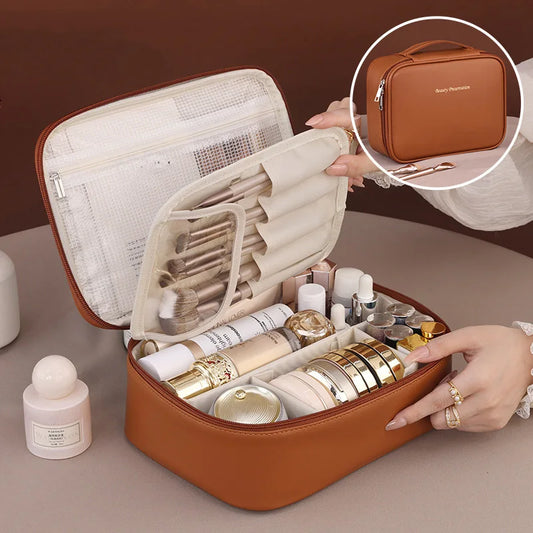 💼 Bolsa de maquillaje grande con doble compartimento: elegante y espaciosa