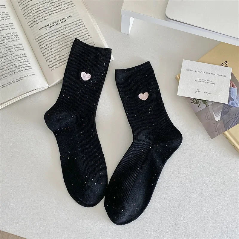 Chaussettes Femme Coton - Pois & Cœur Brodé 🩷