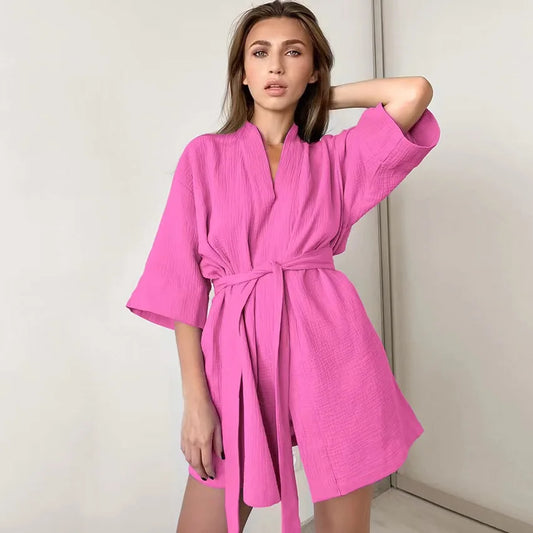 Robe de nuit courte femme automne – Manches courtes et confortable 💯 Coton