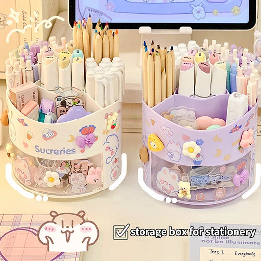 Estuche giratorio para bolígrafos Kawaii: organizador de escritorio y papelería 🎀