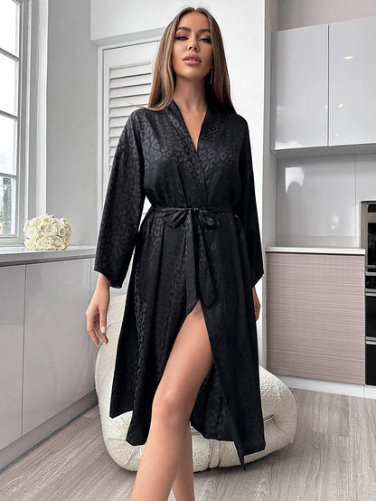 Robe de Chambre Femme - Manches Longues et Longue avec ceinture motif 🐆