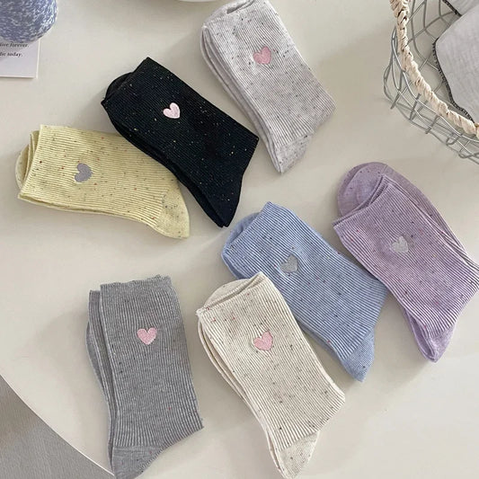 Chaussettes Femme Coton - Pois & Cœur Brodé 🩷