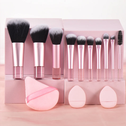 💗 Mini juego de brochas de maquillaje rosa – Tamaño de viaje