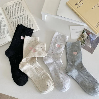 Chaussettes Femme Coton - Pois & Cœur Brodé 🩷