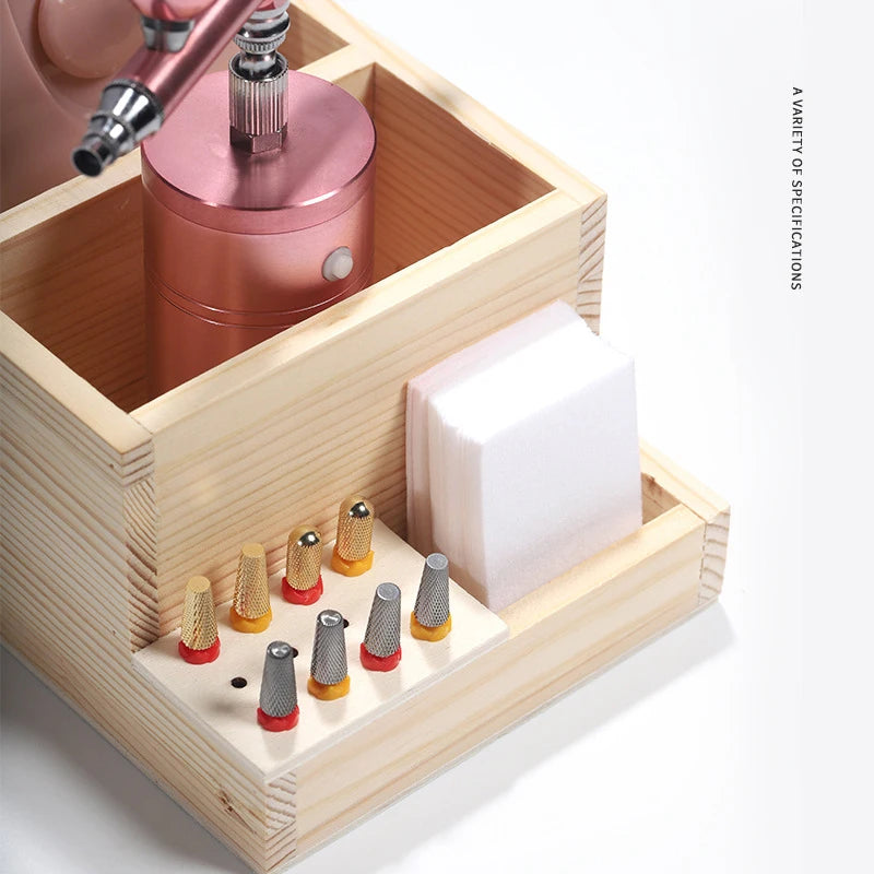 Portabrocas de madera para lijadora: almacenamiento práctico y elegante