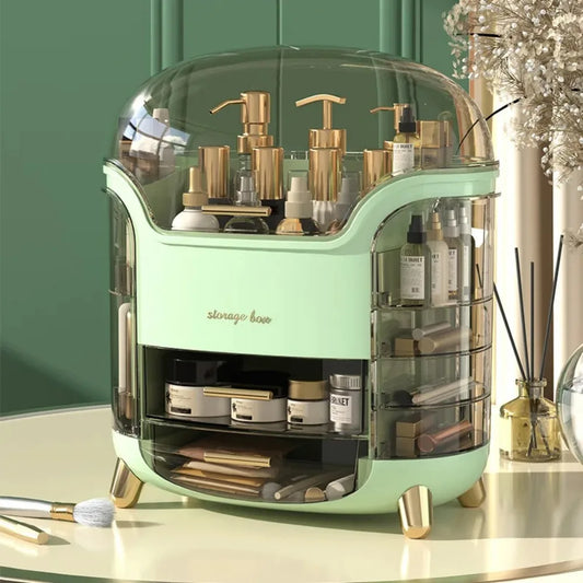 Organizador de maquillaje y joyas: transparente, de gran capacidad y a prueba de polvo.