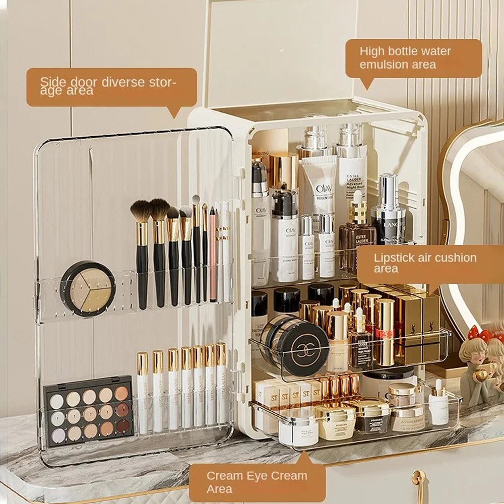 Caja de almacenamiento de maquillaje a prueba de polvo: gran capacidad y estilo lujoso