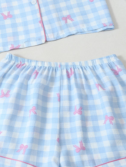 Conjunto de pijama - Camiseta de manga corta, pantalón corto y pantalón largo de cuadros 🎀