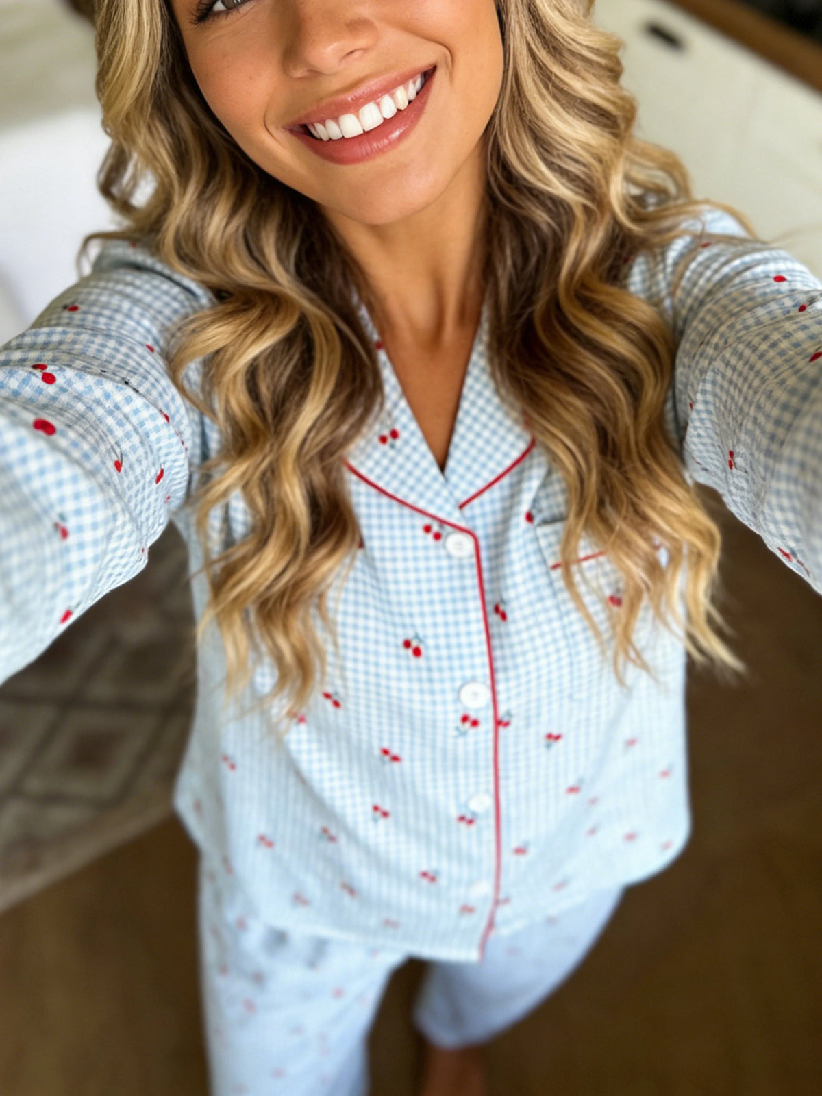 Pyjama Boutonné - Haut à manches longues et pantalon assorti à carreaux 🍒