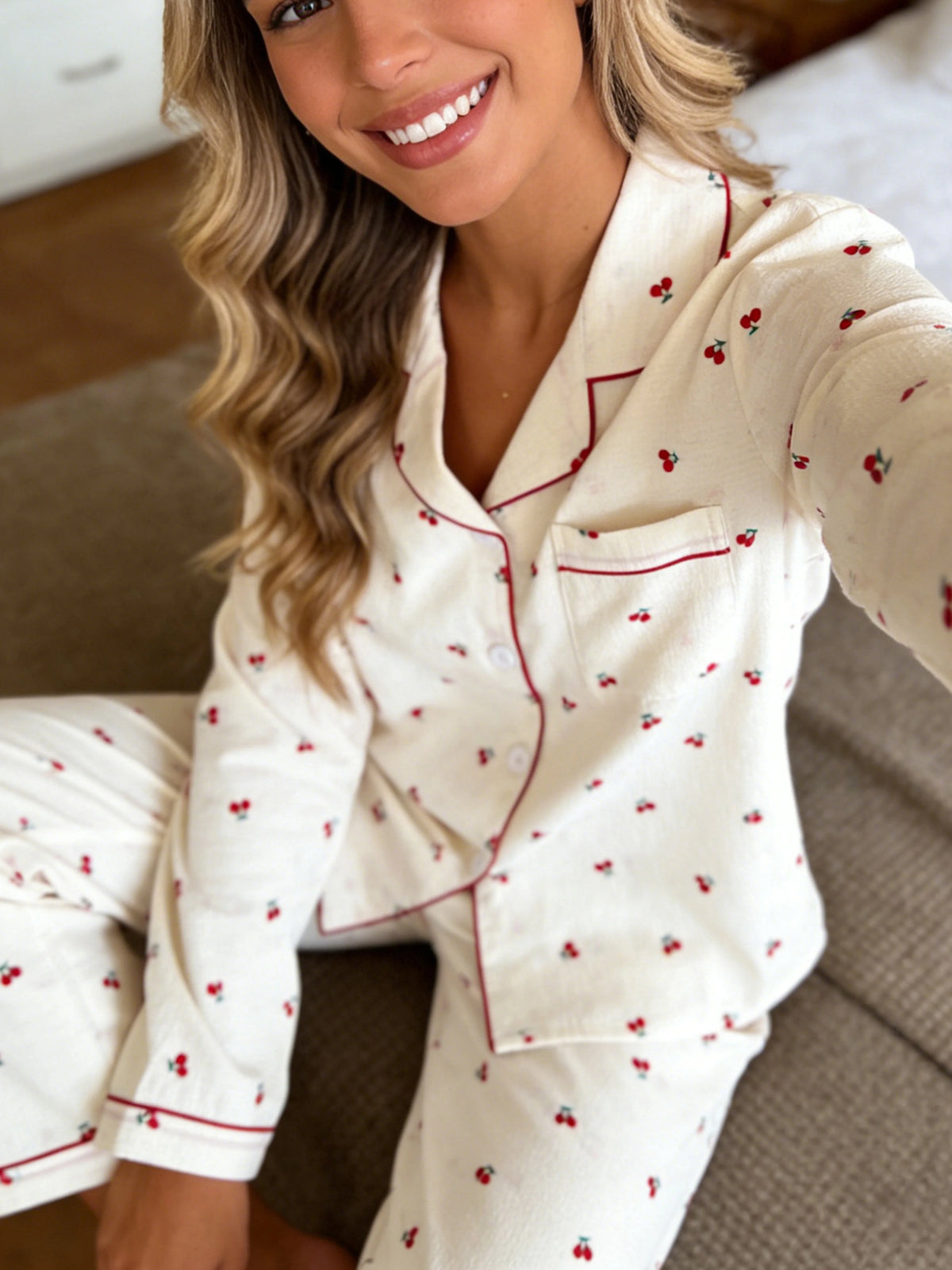 Pyjama Boutonné - Haut à manches longues et pantalon assorti 🍒