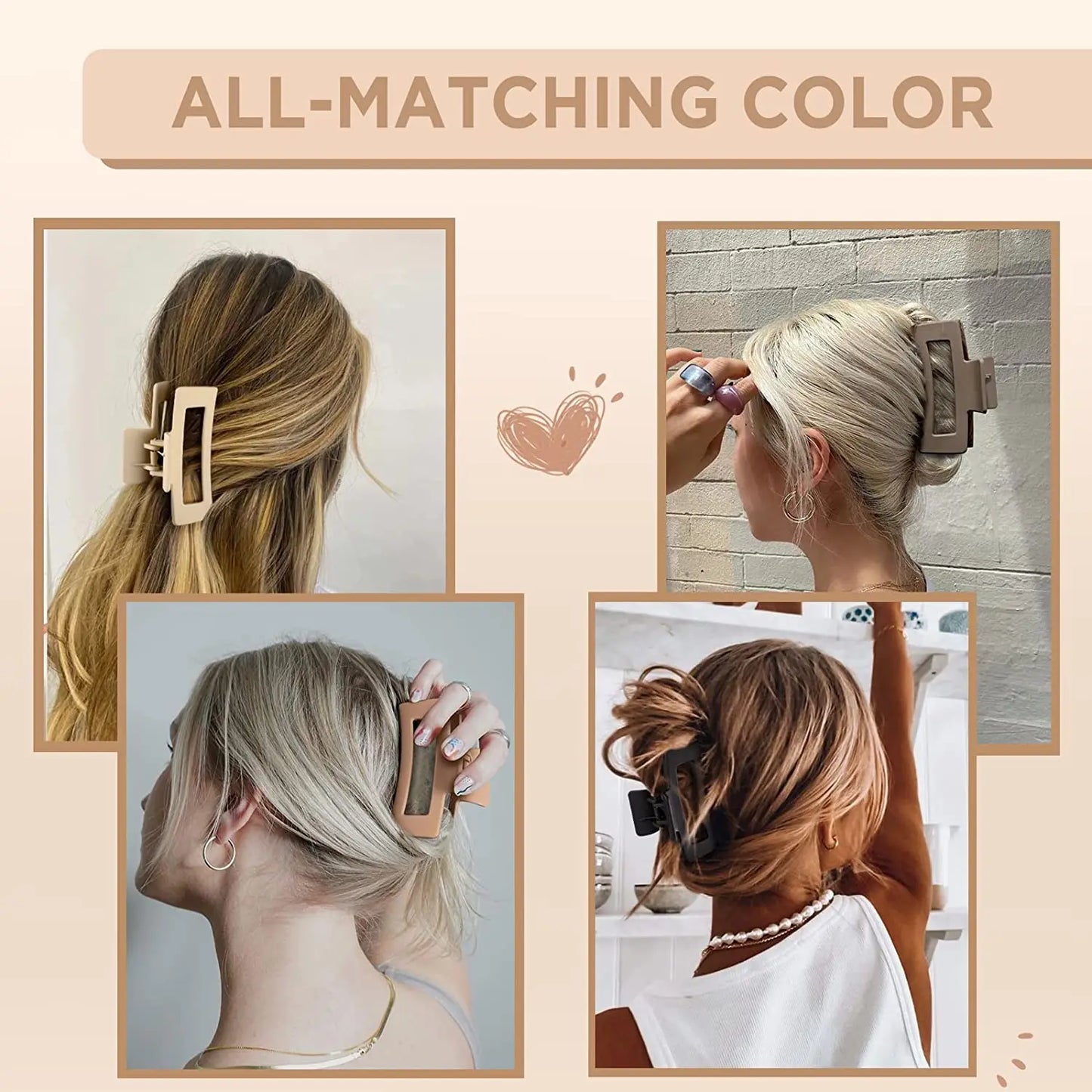 💫 Pince à cheveux vintage mate – Forme géométrique, tenue forte pour cheveux épais