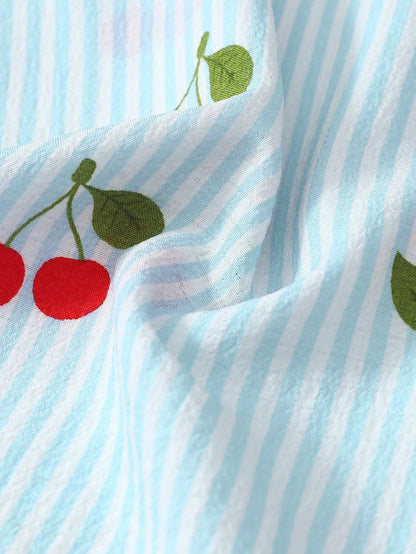 Pyjama Femme Boutonné – Haut Manches Courtes et Short à rayures imprimé 🍒