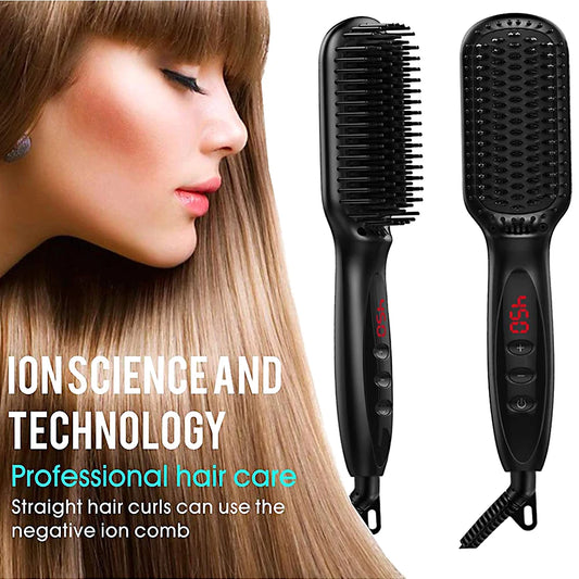 Cepillo alisador eléctrico de cerámica antiescaldaduras para cabello y barba.