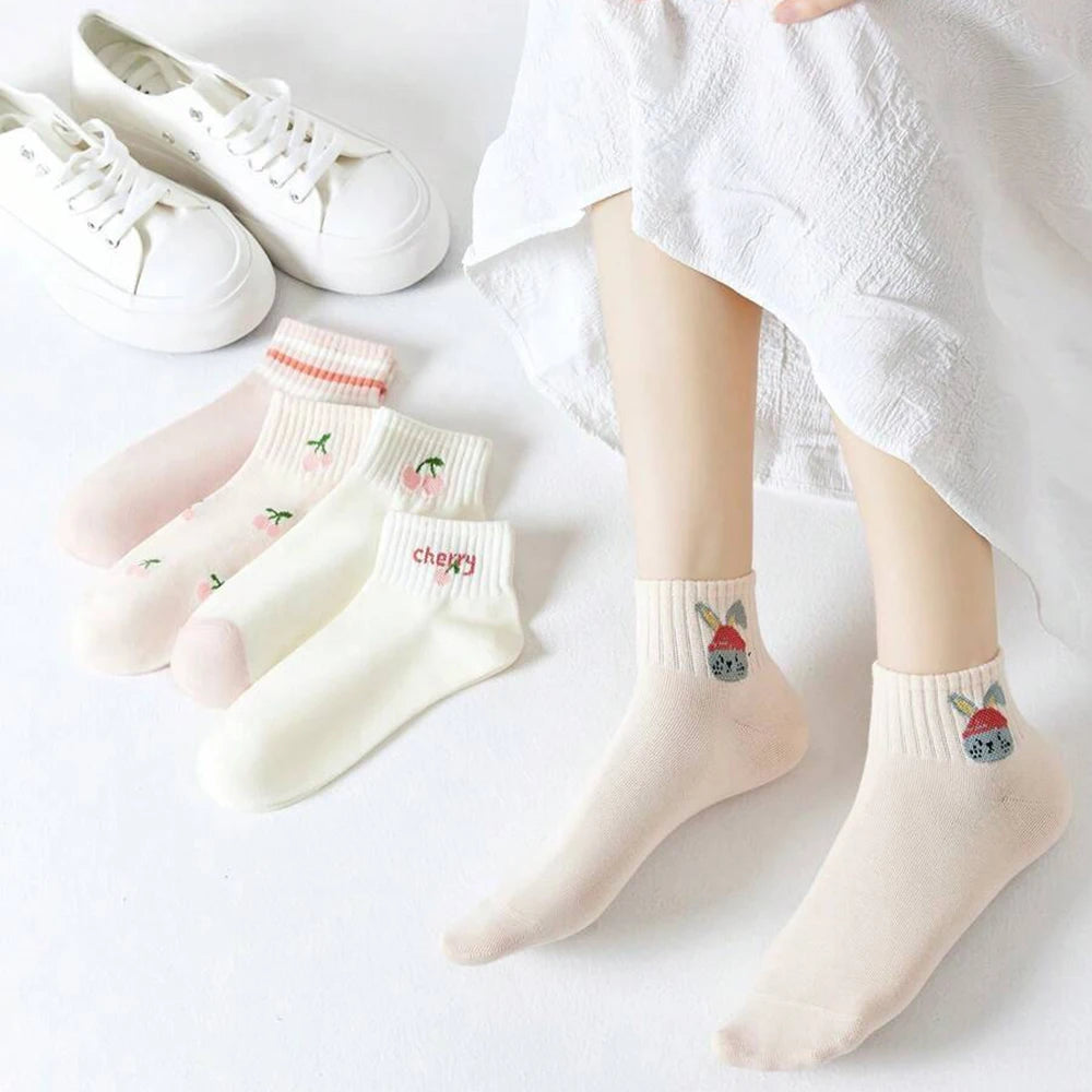 Chaussettes Femme - Courtes Rayées Motifs 🍒🐭