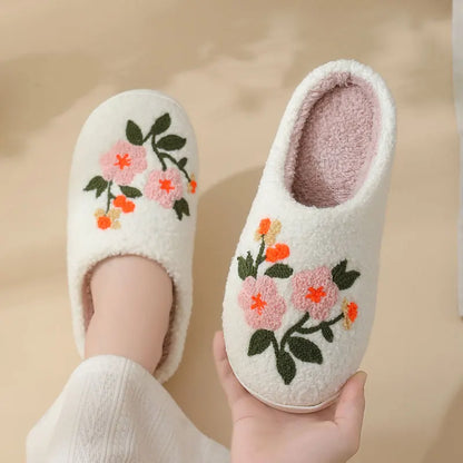 Pantoufles Femme - Fleur Brodée en Peluche 💐