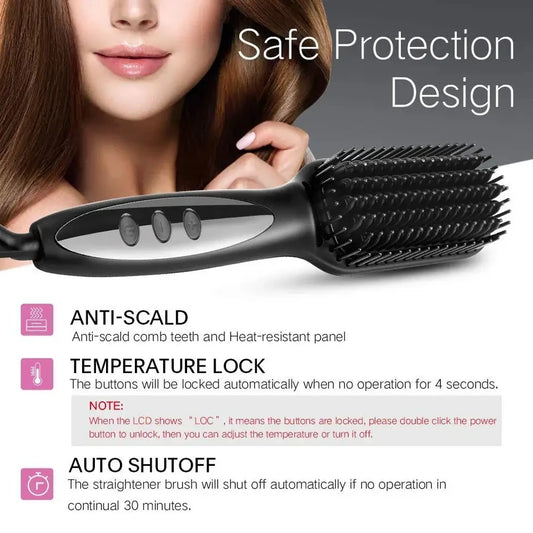 Cepillo alisador eléctrico de cerámica antiescaldaduras para cabello y barba.