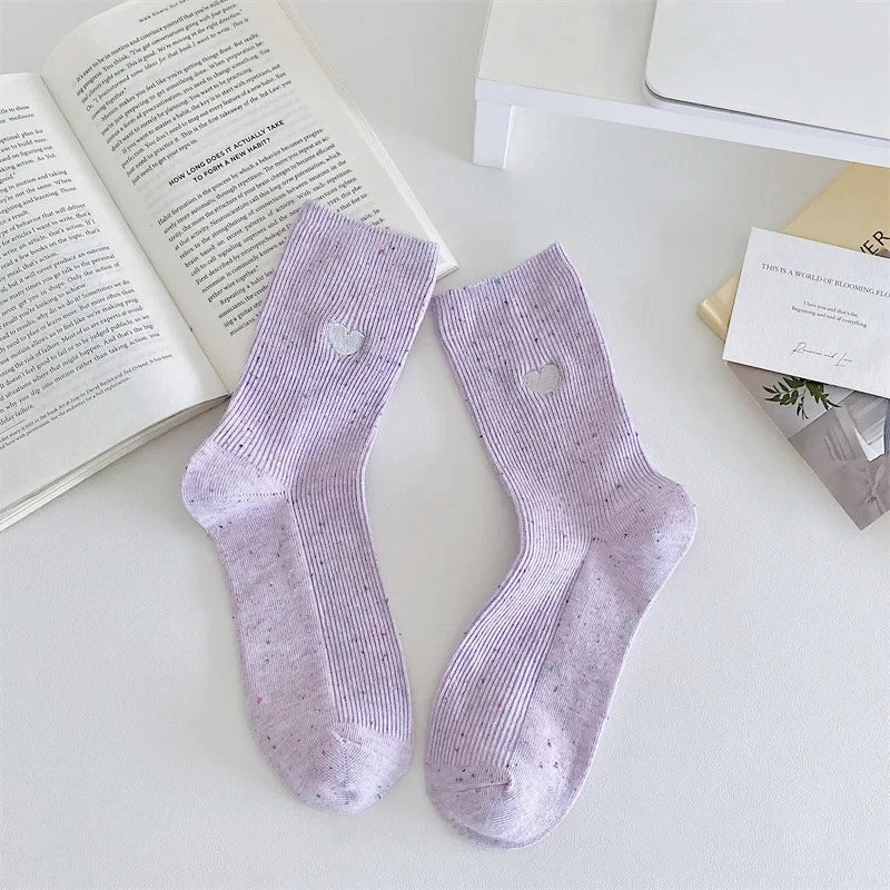 Chaussettes Femme Coton - Pois & Cœur Brodé 🩷