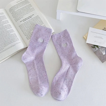 Chaussettes Femme Coton - Pois & Cœur Brodé 🩷