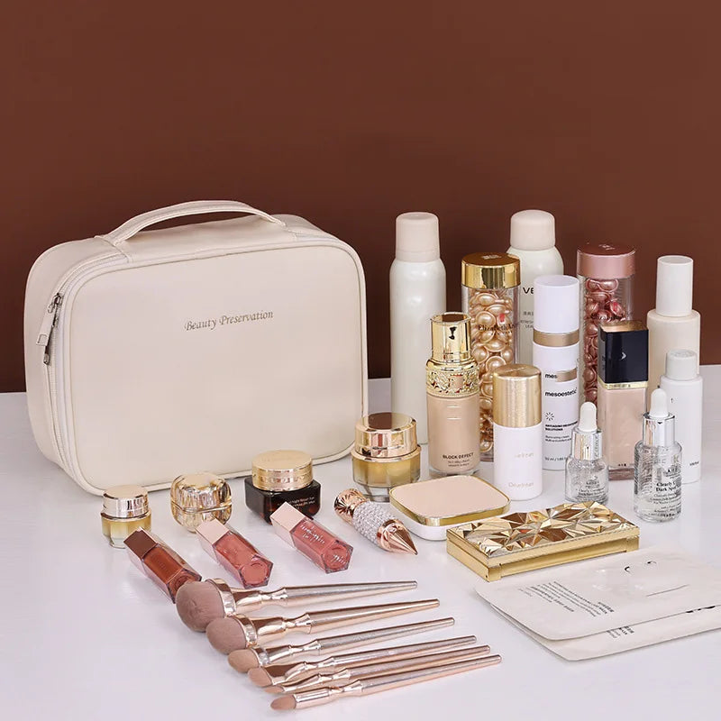 💼 Bolsa de maquillaje grande con doble compartimento: elegante y espaciosa
