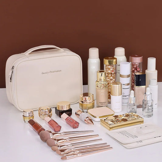 💼 Bolsa de maquillaje grande con doble compartimento: elegante y espaciosa